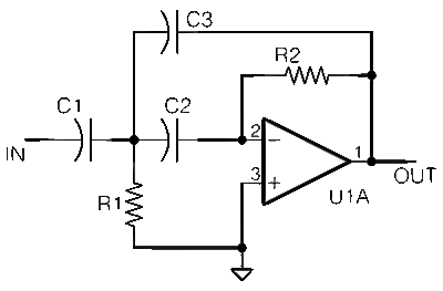 Schematic, 2 pole lowpass active filter