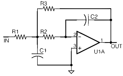 Schematic, 2 pole lowpass active filter