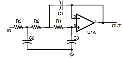 Schematic, 3 pole lowpass active filter